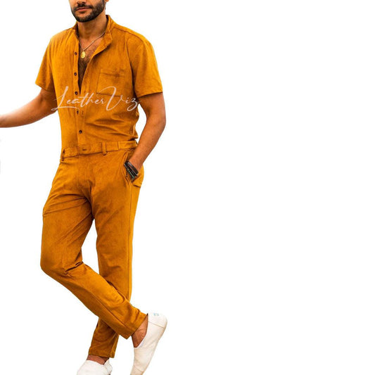 SUEDE LEATHER MEN JUMPSUIT