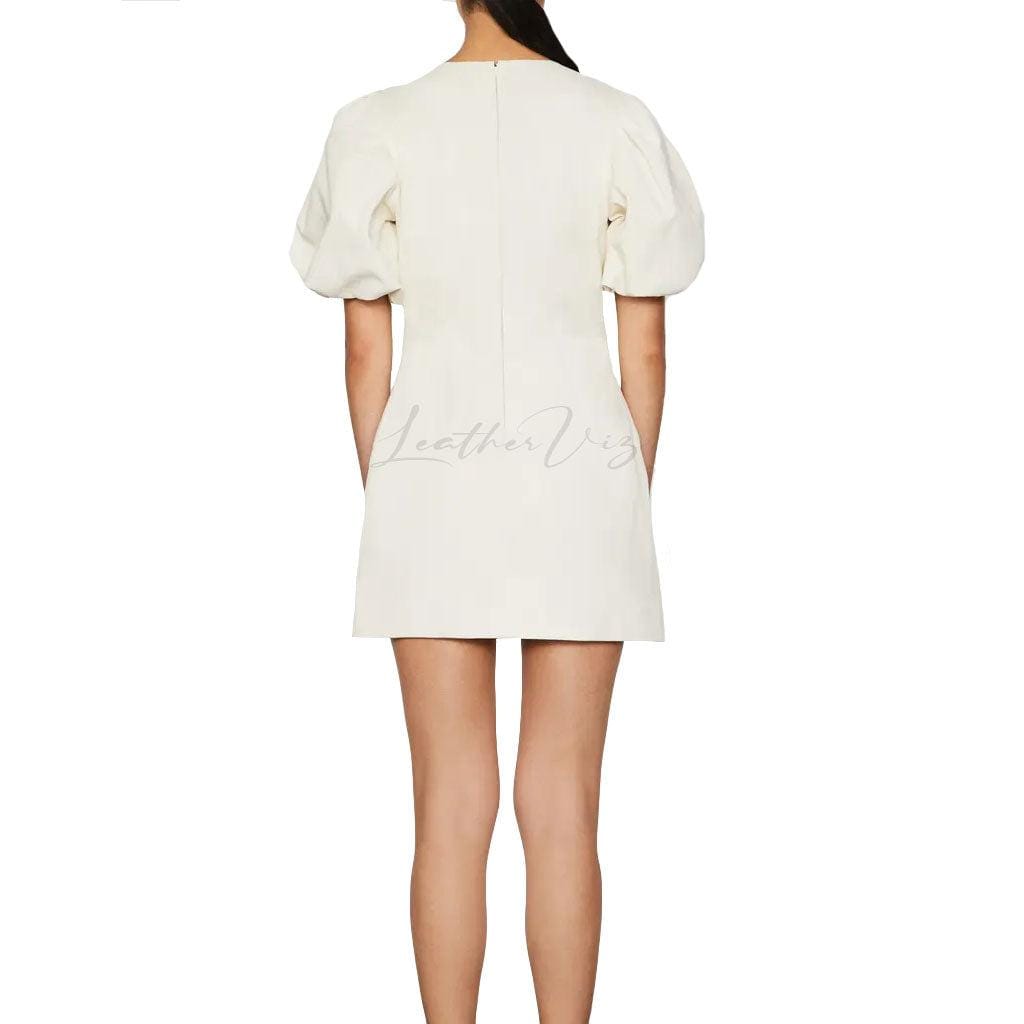 VALENTINES DAY SPECIAL PUFF SLEEVE LEATHER MINIDRESS - Image #3