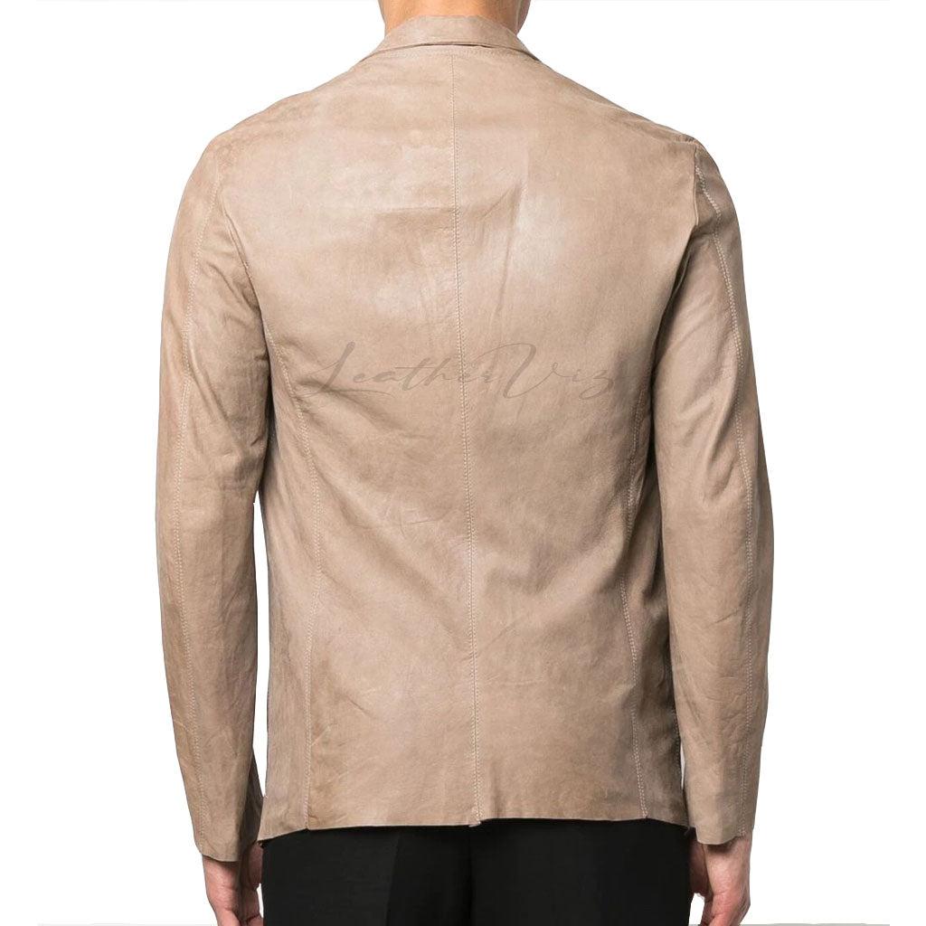 SINGLE-BREASTED MEN LEATHER BLAZER - Image #3