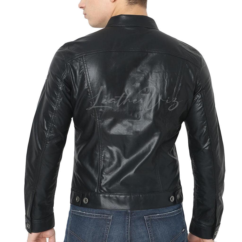 MEN BLACK REGULAR LEATHER JACKET - Image #2