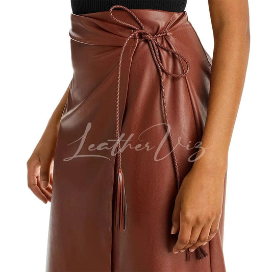 WRAP MIDI LEATHER SKIRT FOR WOMEN - Image #2