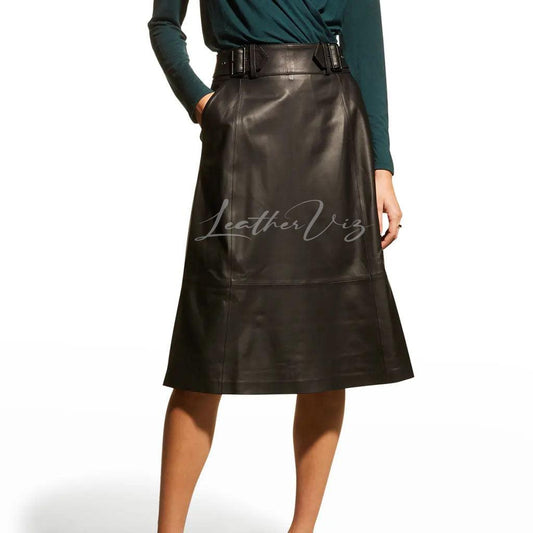 A-Line Style Women Leather Skirt