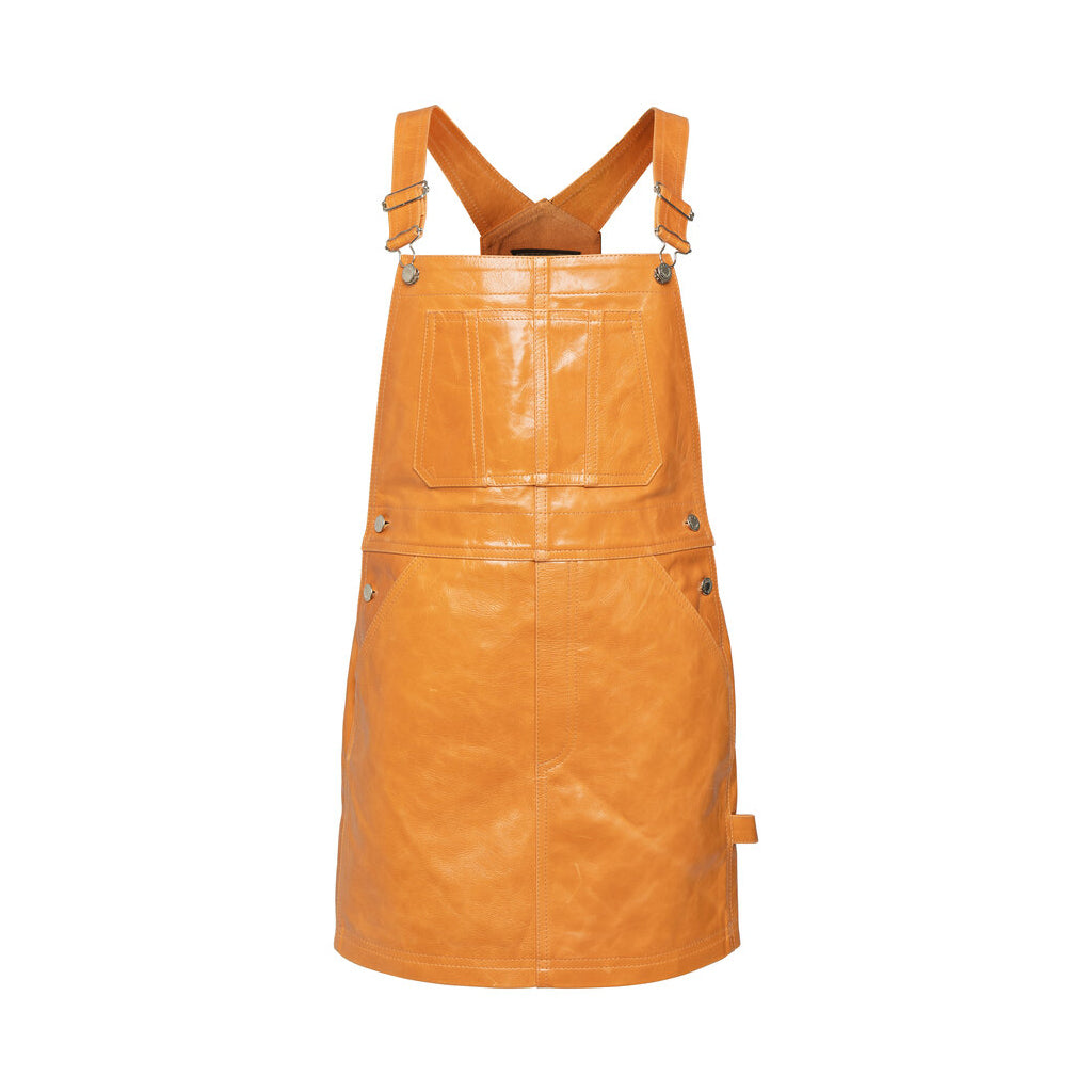 A-Line Fit Women Leather Dungaree Dress