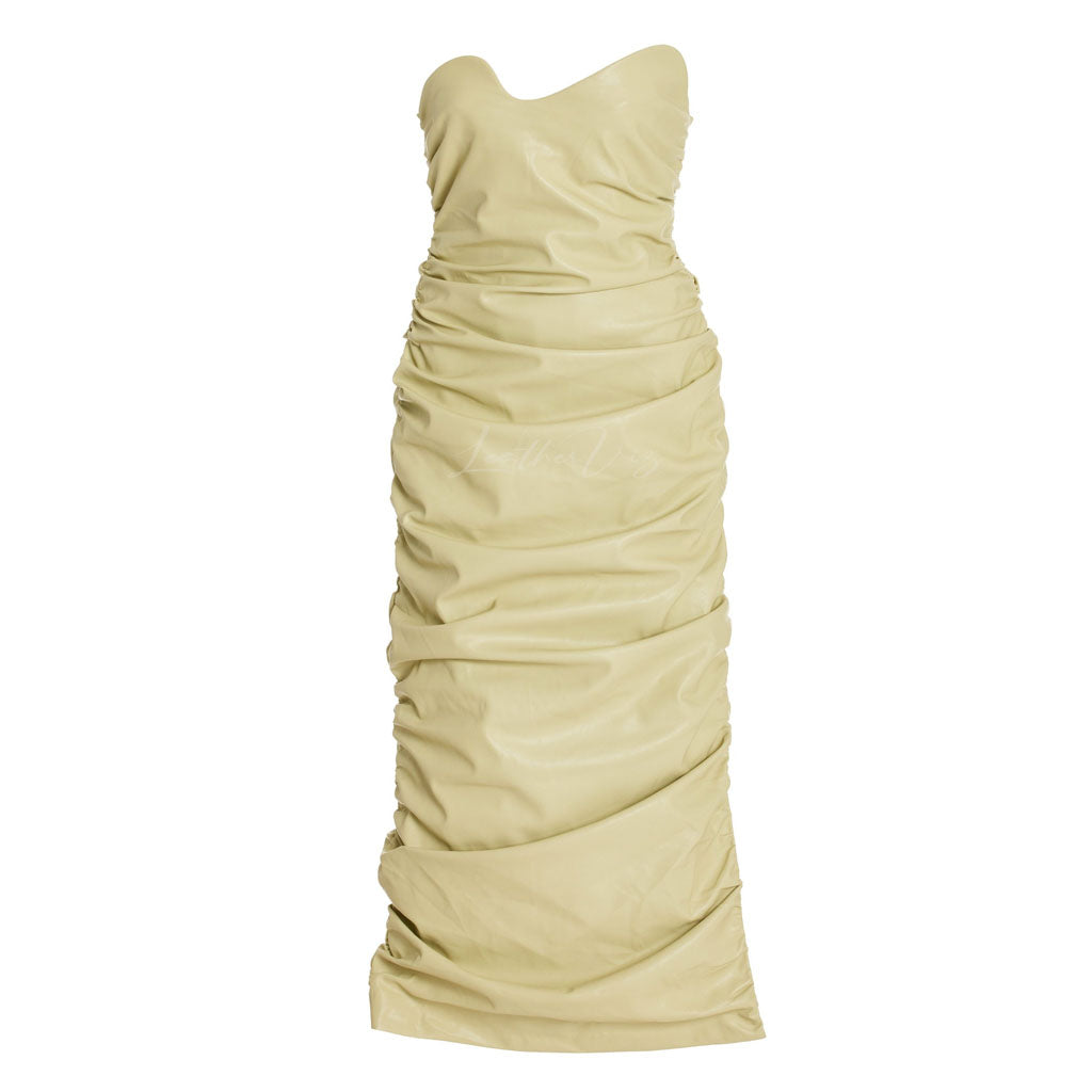 Strapless Leather Maxi Gown