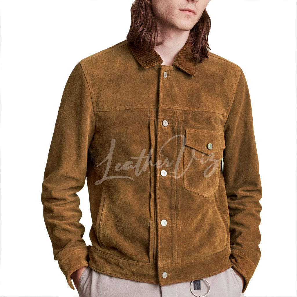 BOX PLEAT FRONT MEN SUEDE LEATHER JACKET