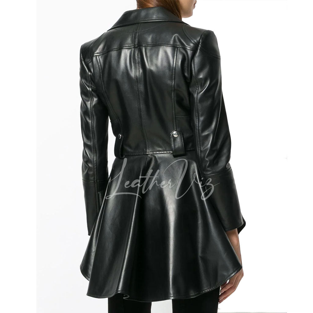 Black Peplum Waist Biker Leather Jacket For Women