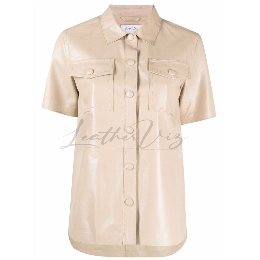 CLASSIC COLLAR WOMEN LEATHER SHIRT