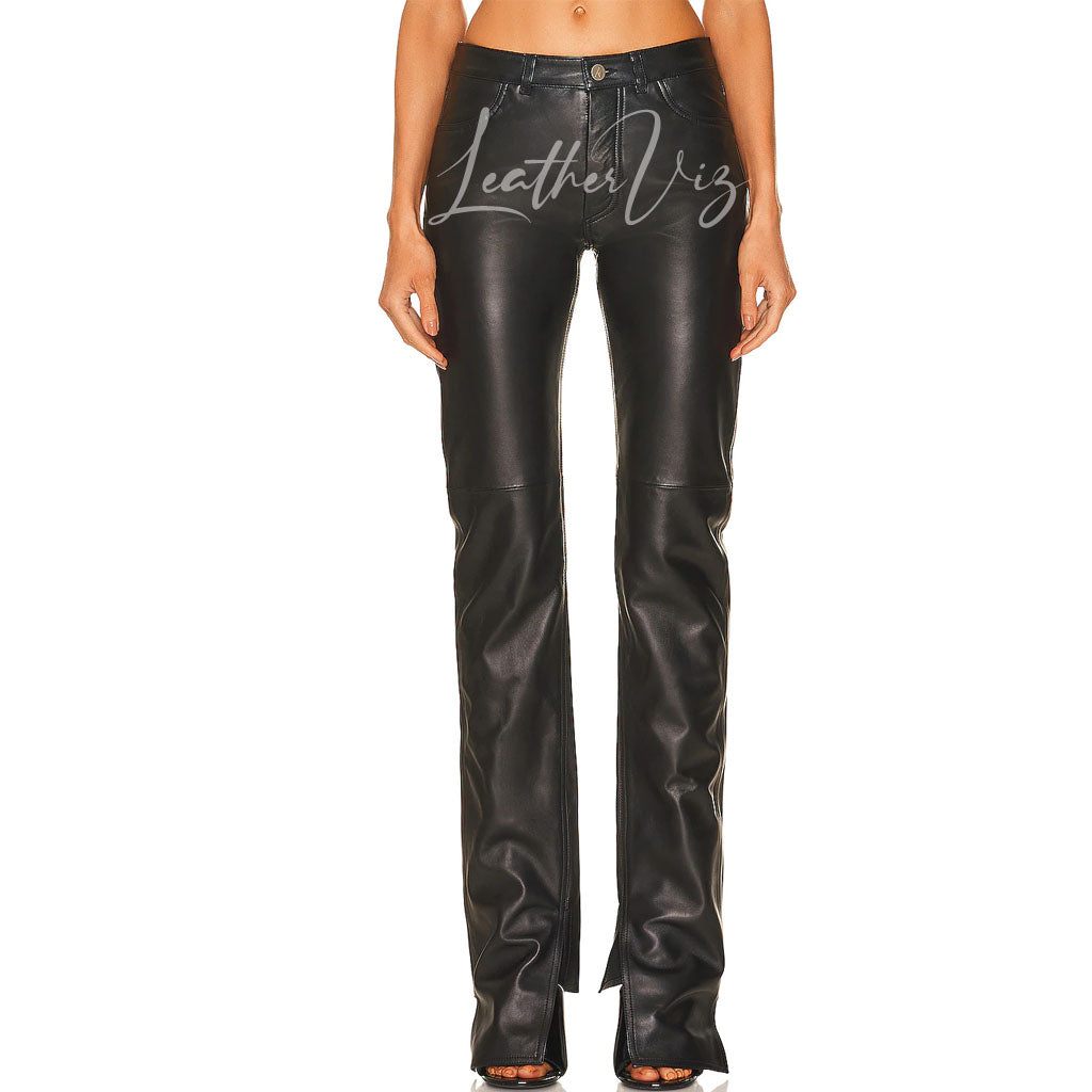 CLASSIC STYLE WOMEN BLACK LEATHER PANTS