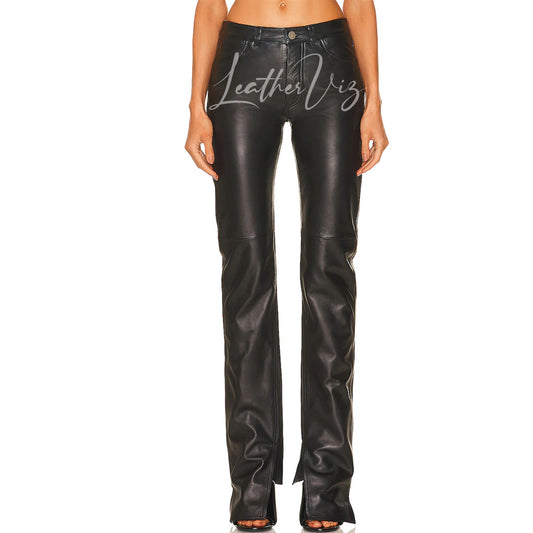 CLASSIC STYLE WOMEN BLACK LEATHER PANTS