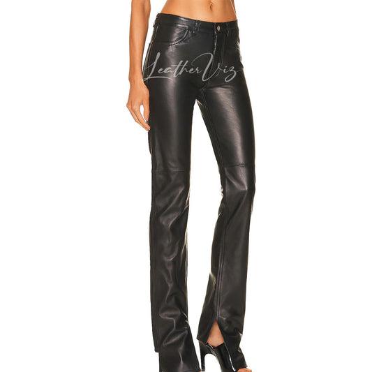 CLASSIC STYLE WOMEN BLACK LEATHER PANTS