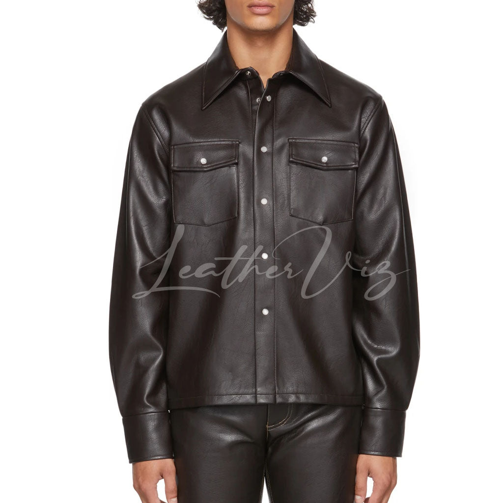 Corporate Style Leather Shirt For Men