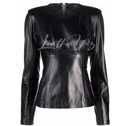 Corporate Style Long-Sleeve Women Leather Top