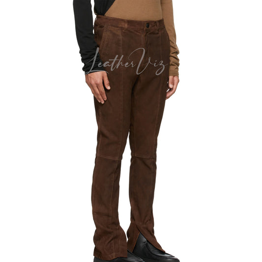 CORPORATE STYLE SUEDE LEATHER SLIM-FIT PANT