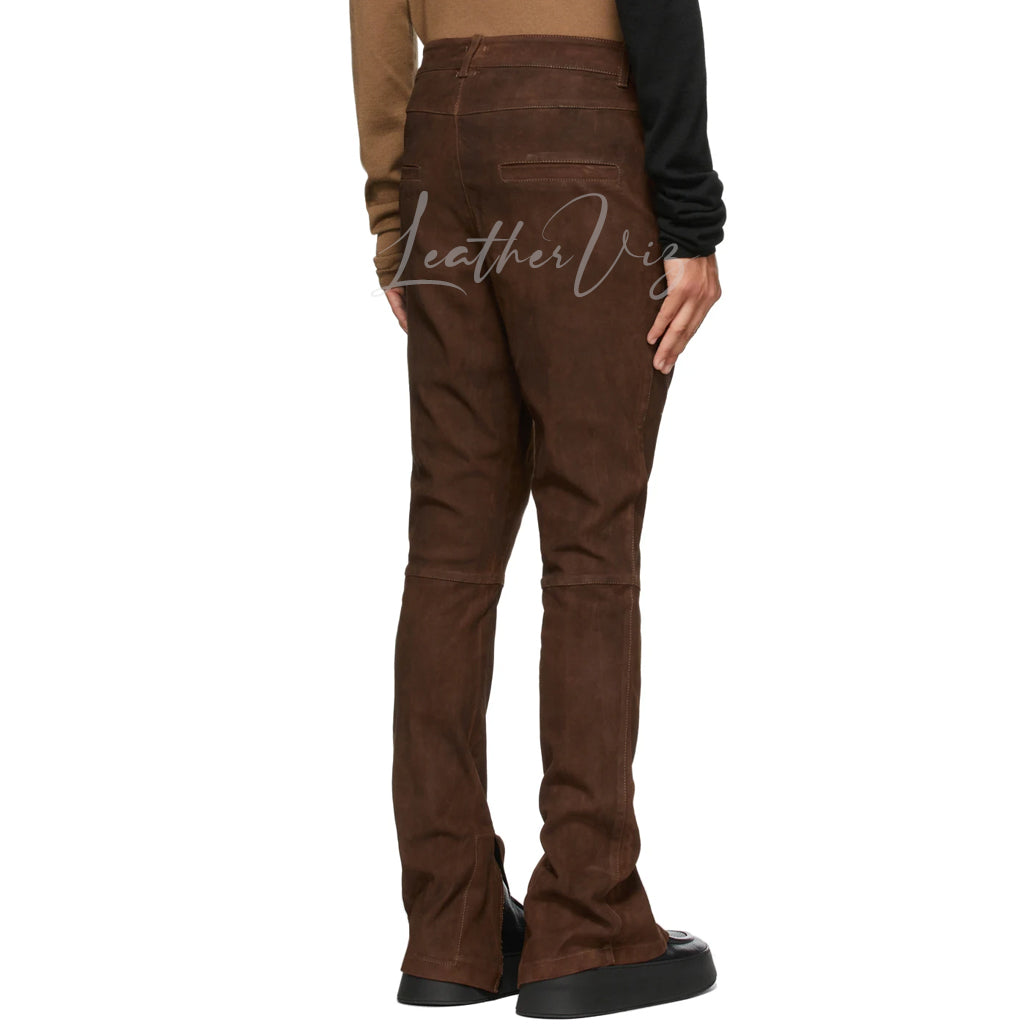 CORPORATE STYLE SUEDE LEATHER SLIM-FIT PANT