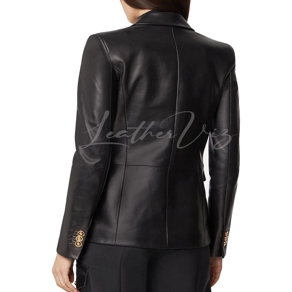 CORPORATE STYLE WOMEN SINGLE-BREASTED LEATHER BLAZER