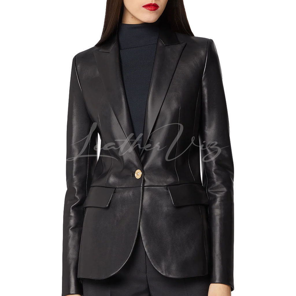 CORPORATE STYLE WOMEN SINGLE-BREASTED LEATHER BLAZER