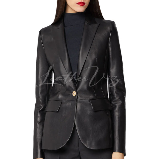 CORPORATE STYLE WOMEN SINGLE-BREASTED LEATHER BLAZER