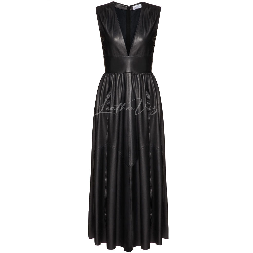 Solid black leather dress