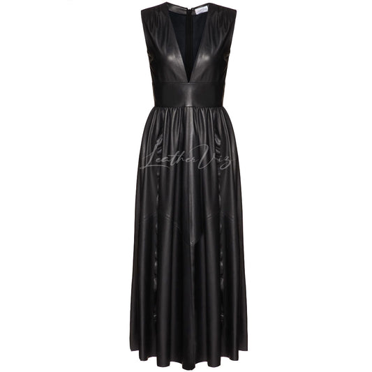 Solid black leather dress