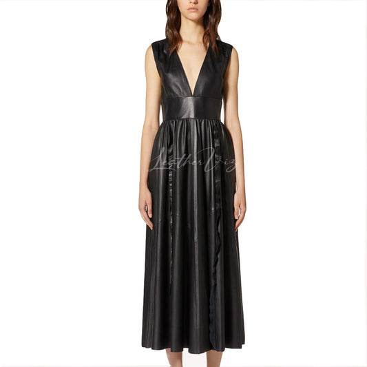 Women Black Leather Party Dress