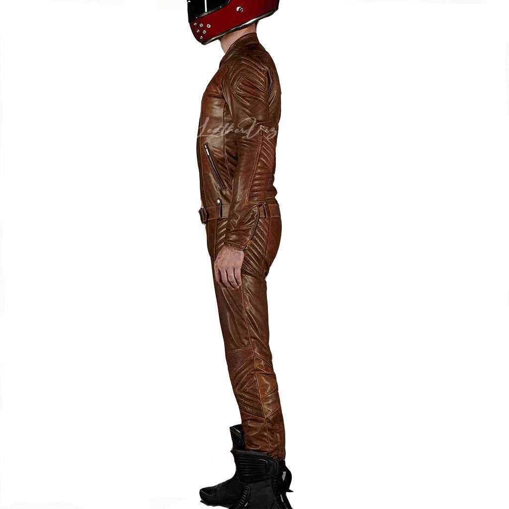 men leather biker jumpsuit