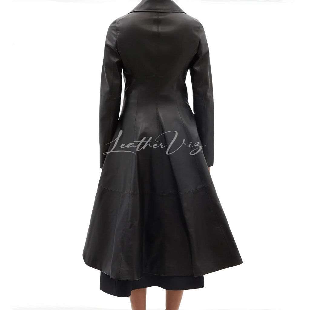 Bold Style Leather Trench Coat For Women