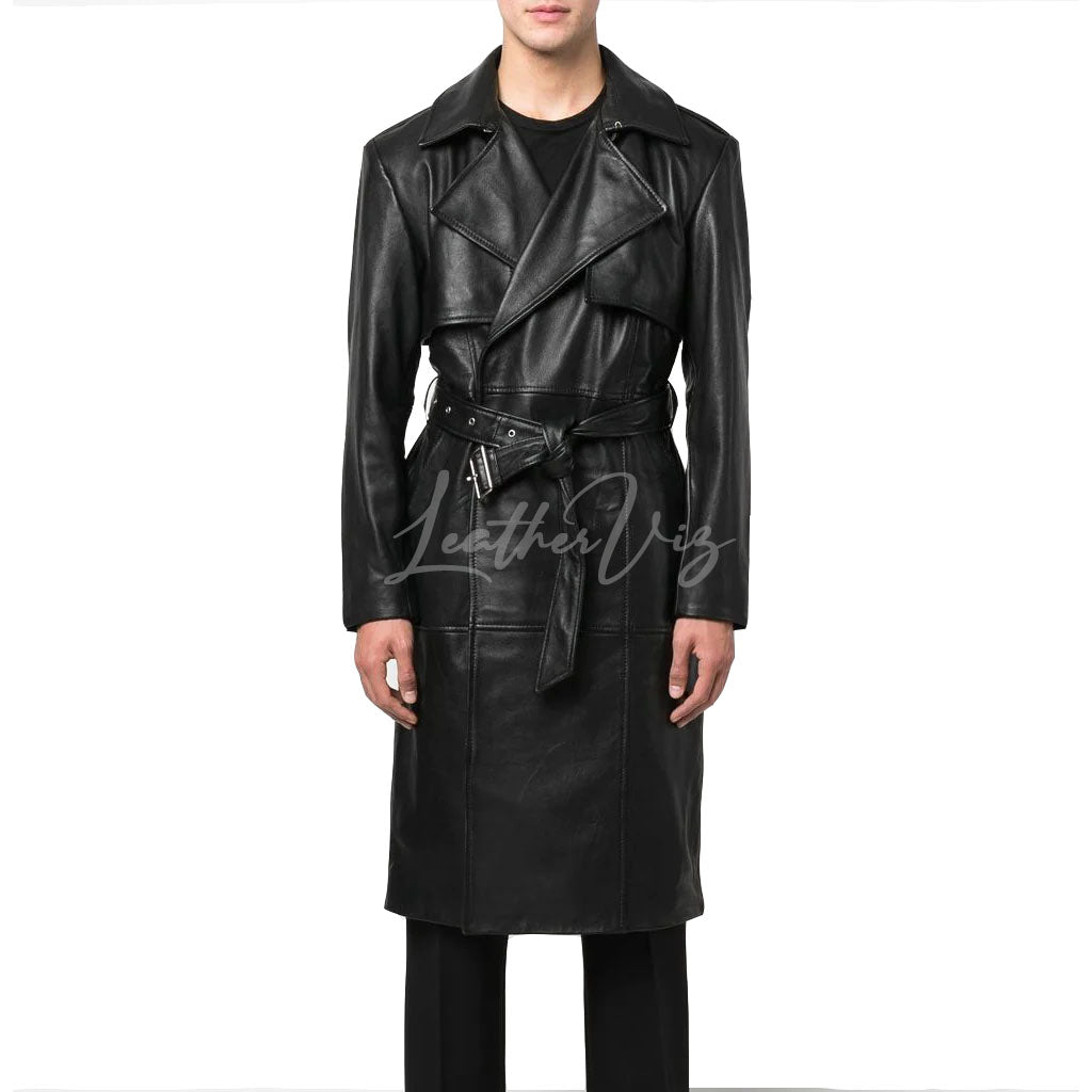 Men’s black leather coat| Classic men’s leather long jacket