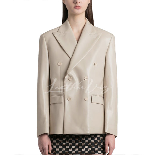 DOUBLE BREASTED WOMEN LEATHER BLAZER