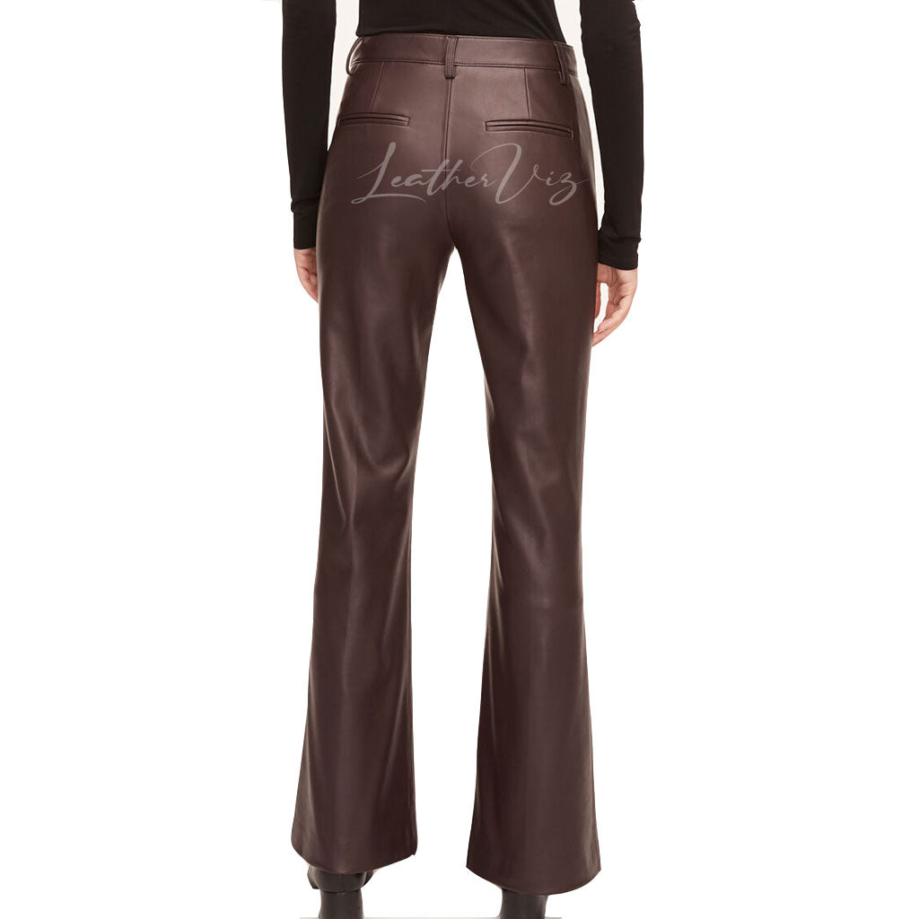 DOUBLE WELT FRONT WOMEN LEATHER PANTS
