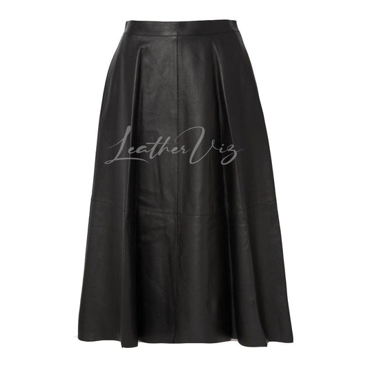 FITTED WAISTBAND WOMEN BLACK LEATHER SKIRT