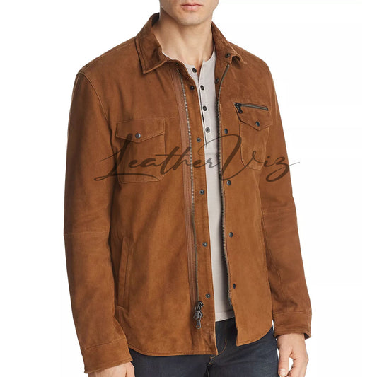 FLAP POCKETS MEN SUEDE LEATHER JACKET