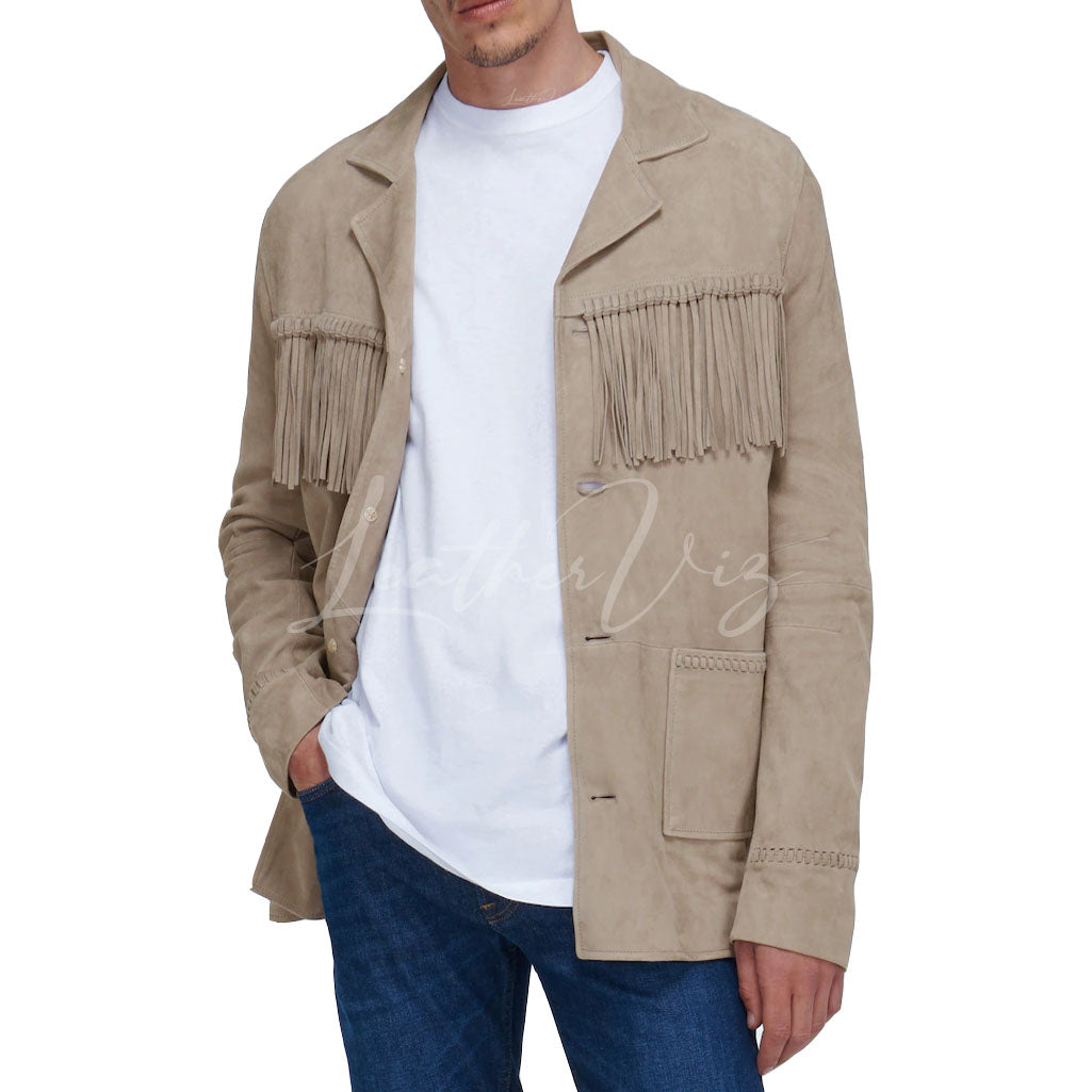 FRINGED STYLE SUEDE LEATHER SHIRT FOR MEN