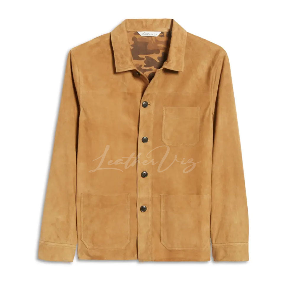 Classic Style Front Button Closure Men's Suede Leather Coat in Australia