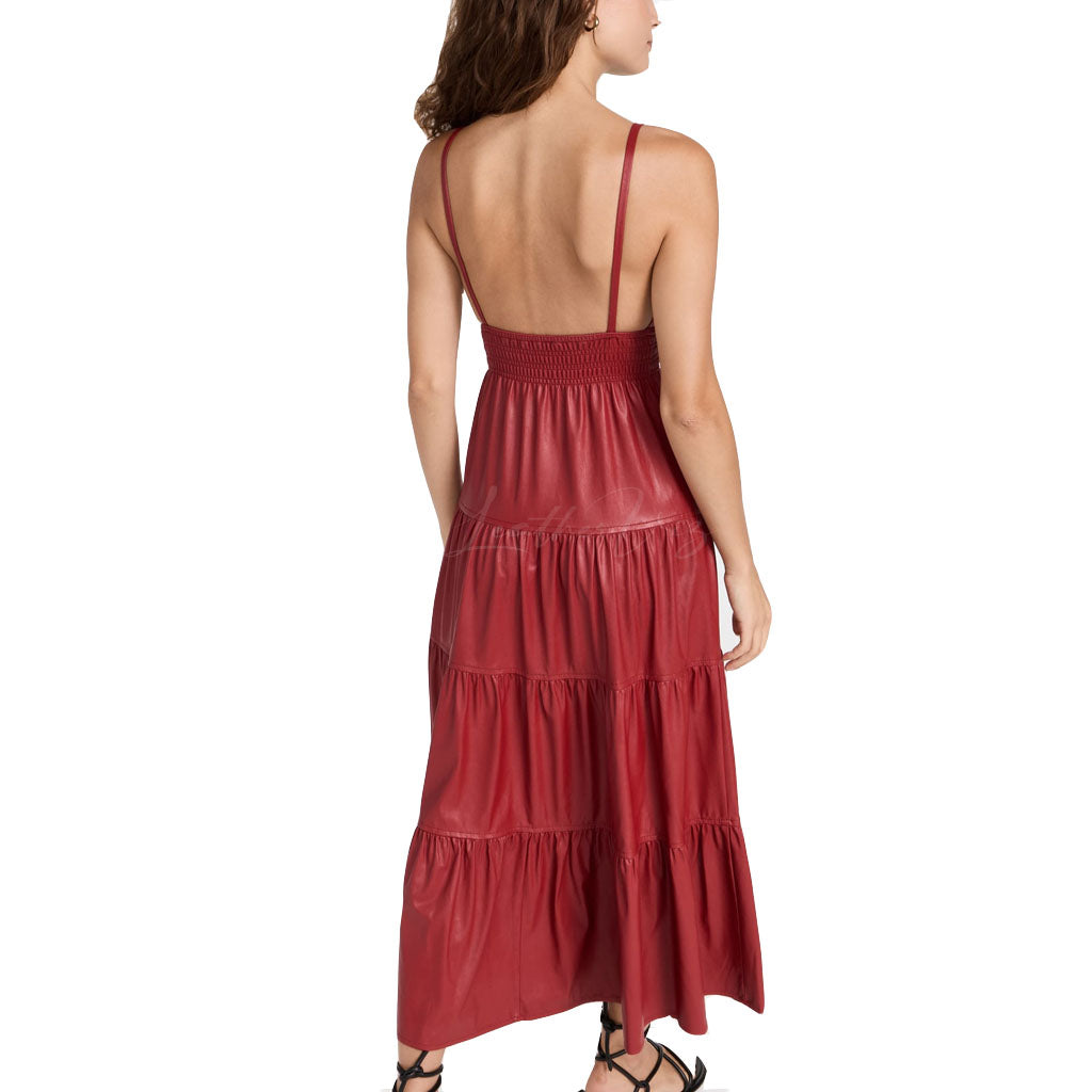 Faux Leather Dress Women Red Leather Gown Dress