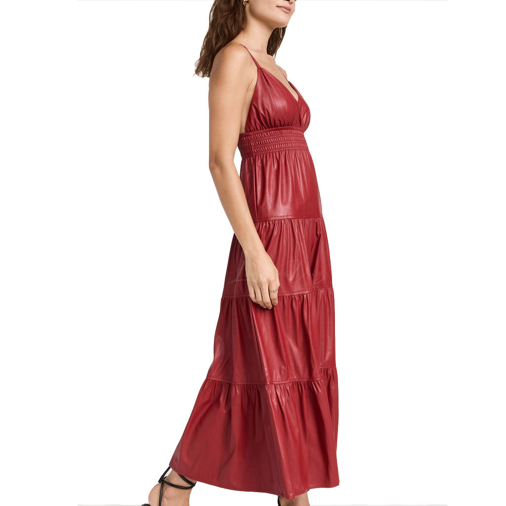Faux Leather Dress Women Red Leather Gown Dress