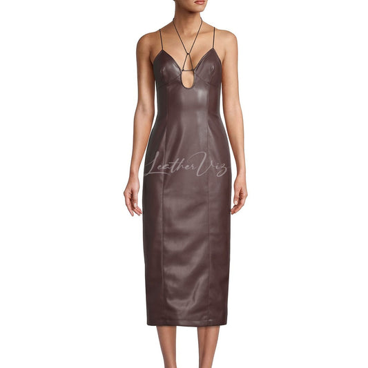 Halter Neck Women Party Leather Gown