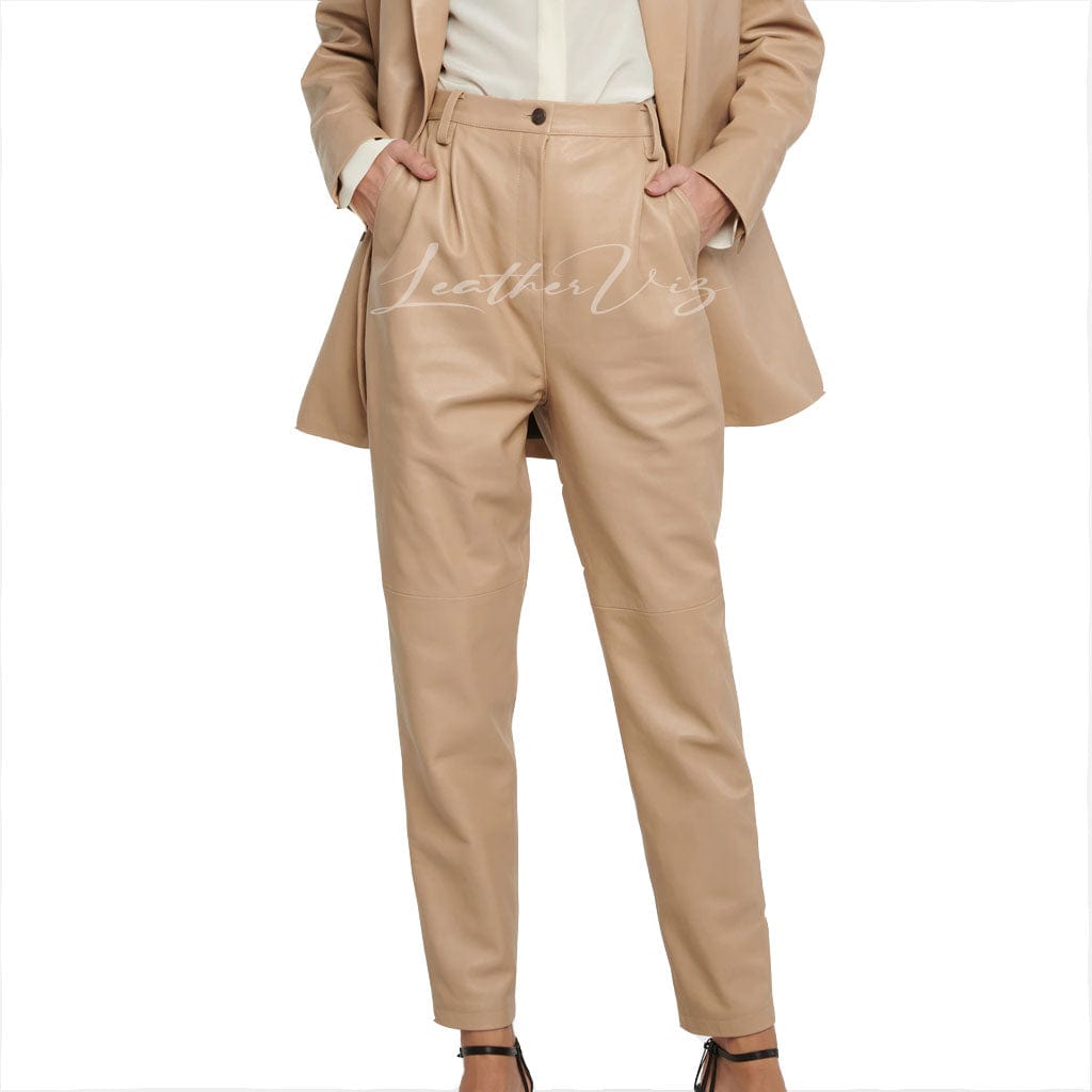 HIGH-RISE WAIST TAPERED LEATHER PANTS
