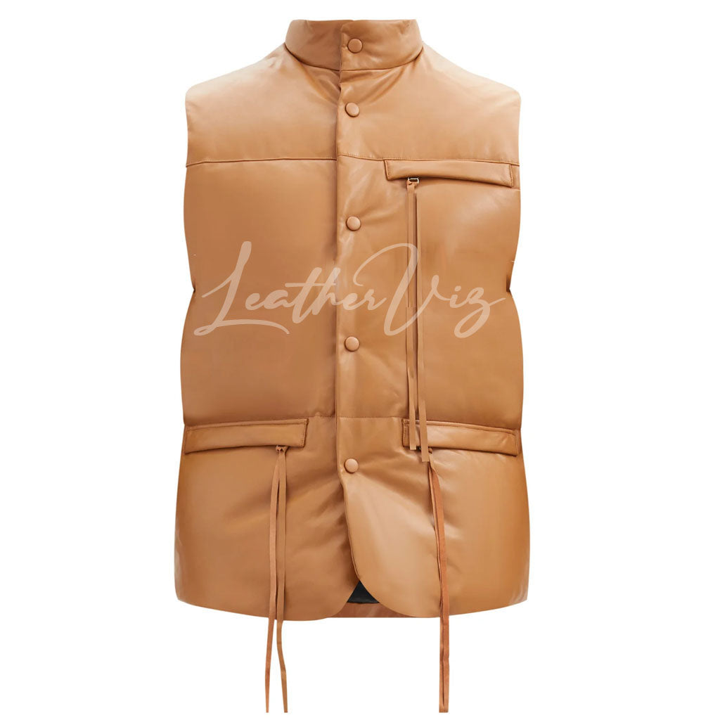 HIGH NECK PADDED LEATHER VEST FOR MEN