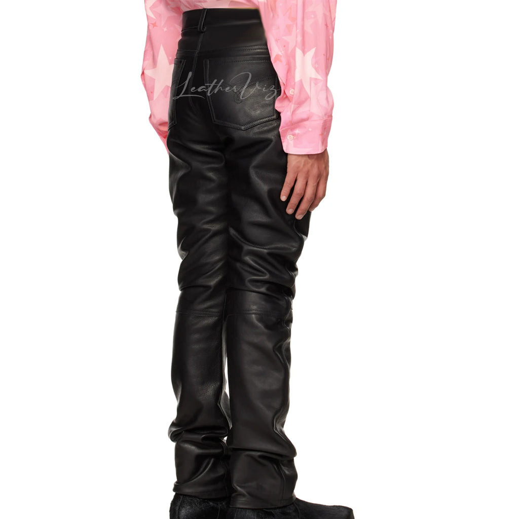 HIGH WAIST MEN LEATHER PANTS
