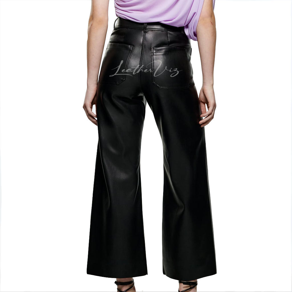 HIGH WAIST STRAIGHT LEATHER TROUSERS FOR WOMEN