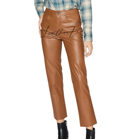 HIGH WAIST STRAIGHT LEG WOMEN LEATHER TROUSERS