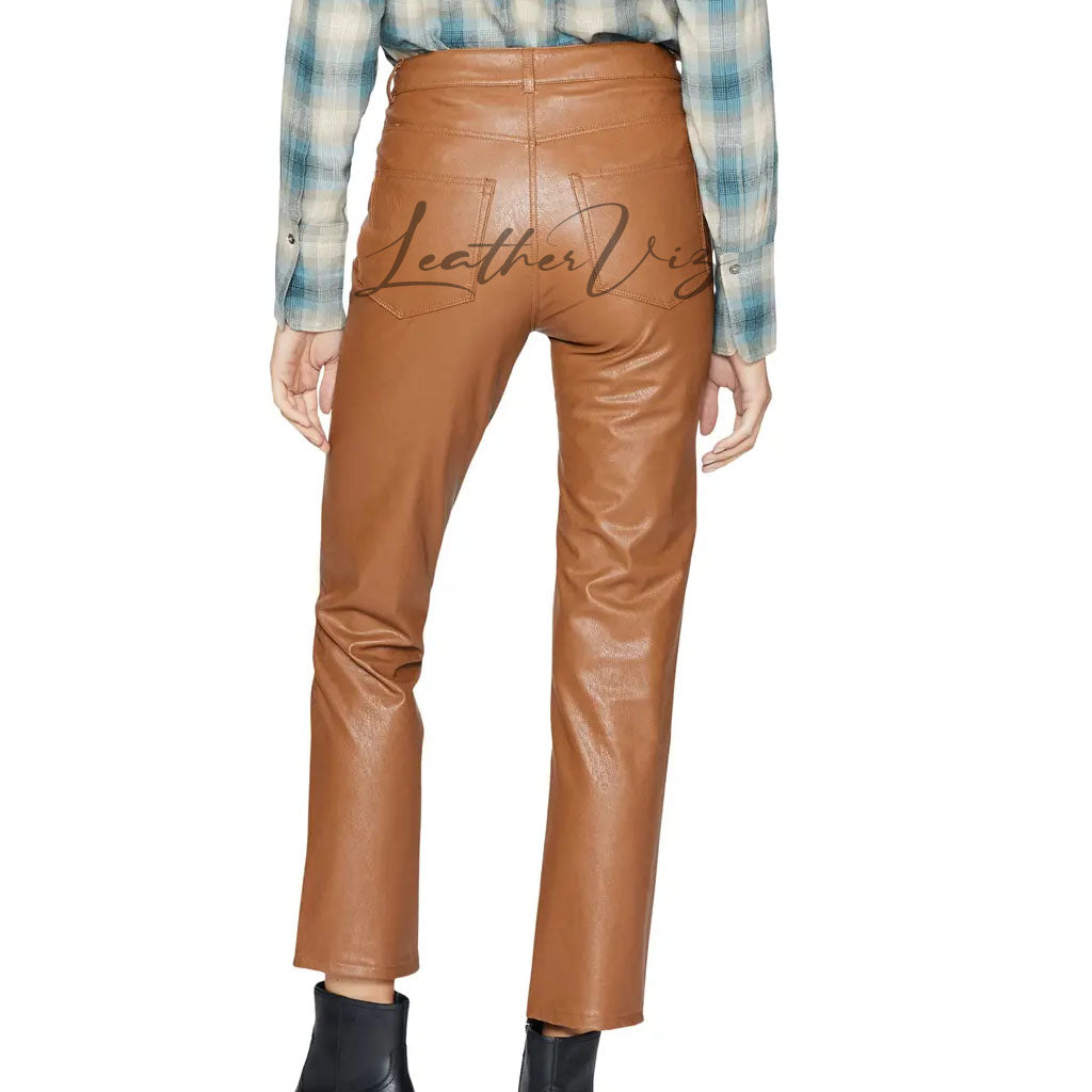 HIGH WAIST STRAIGHT LEG WOMEN LEATHER TROUSERS