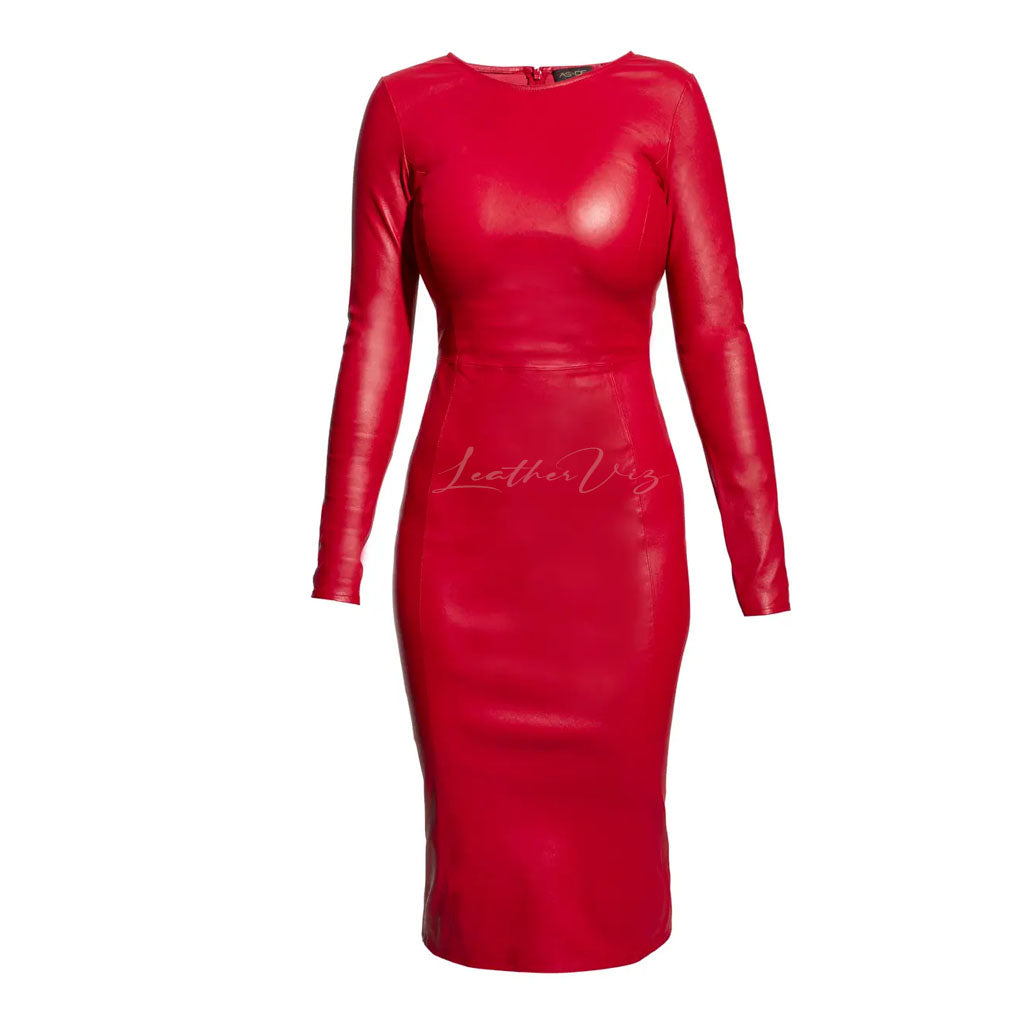 Red evening leather gown for women for parties Australia