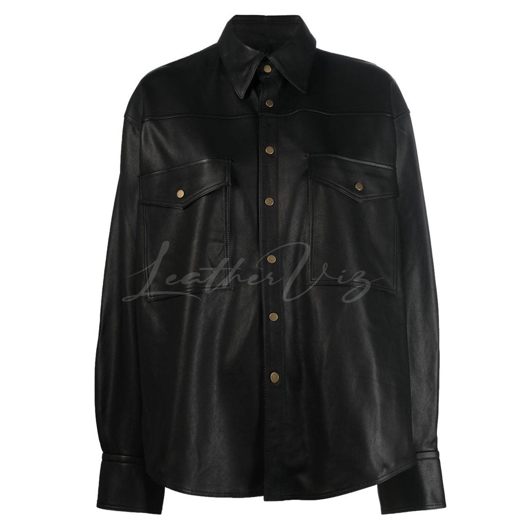 Men's Black Genuine Leather Laced Shirt main image 0