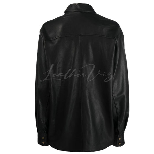 LONG SLEEVES MEN BLACK LEATHER SHIRT