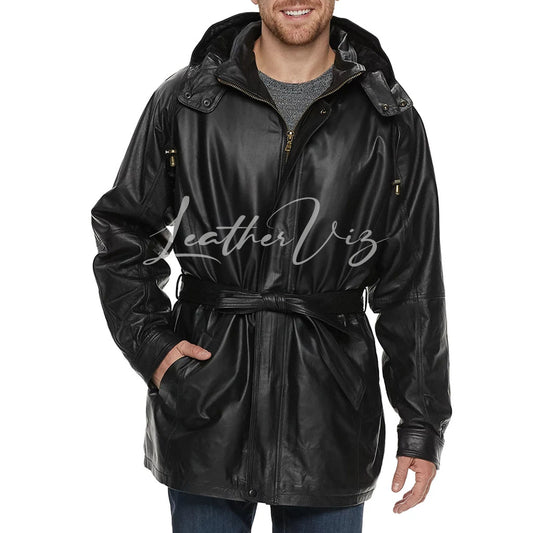 MEN LEATHER COAT WITH HOODY