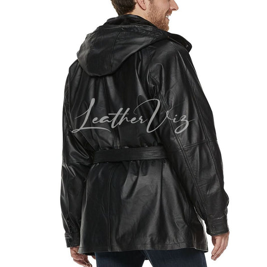 MEN LEATHER COAT WITH HOODY