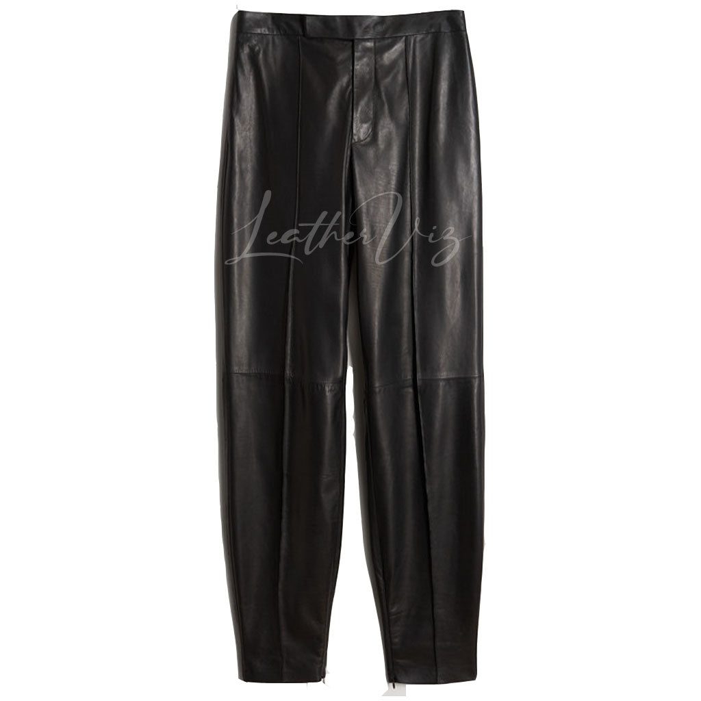 MEN LEATHER TAPERED TROUSERS WITH ZIP DETAIL