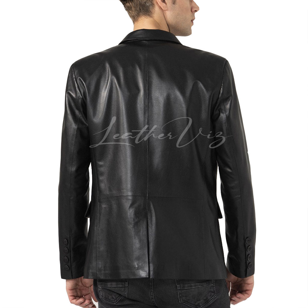 MEN CLASSIC BLACK LEATHER BLAZER