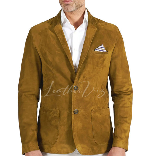 Mens Two Button Tan Suede Leather Blazer